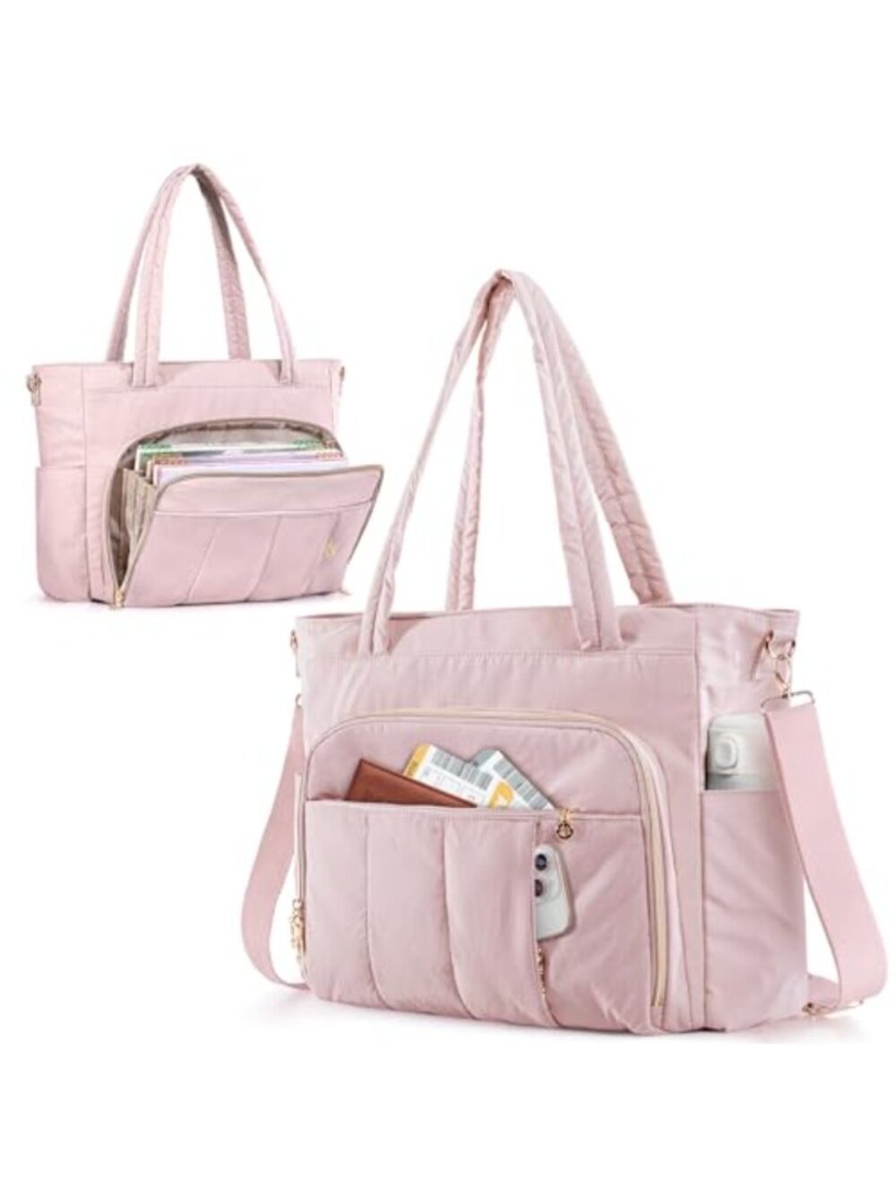 Puffer Tote Bag for Women Fits 15.6 Laptop with Accordion File Organizer and